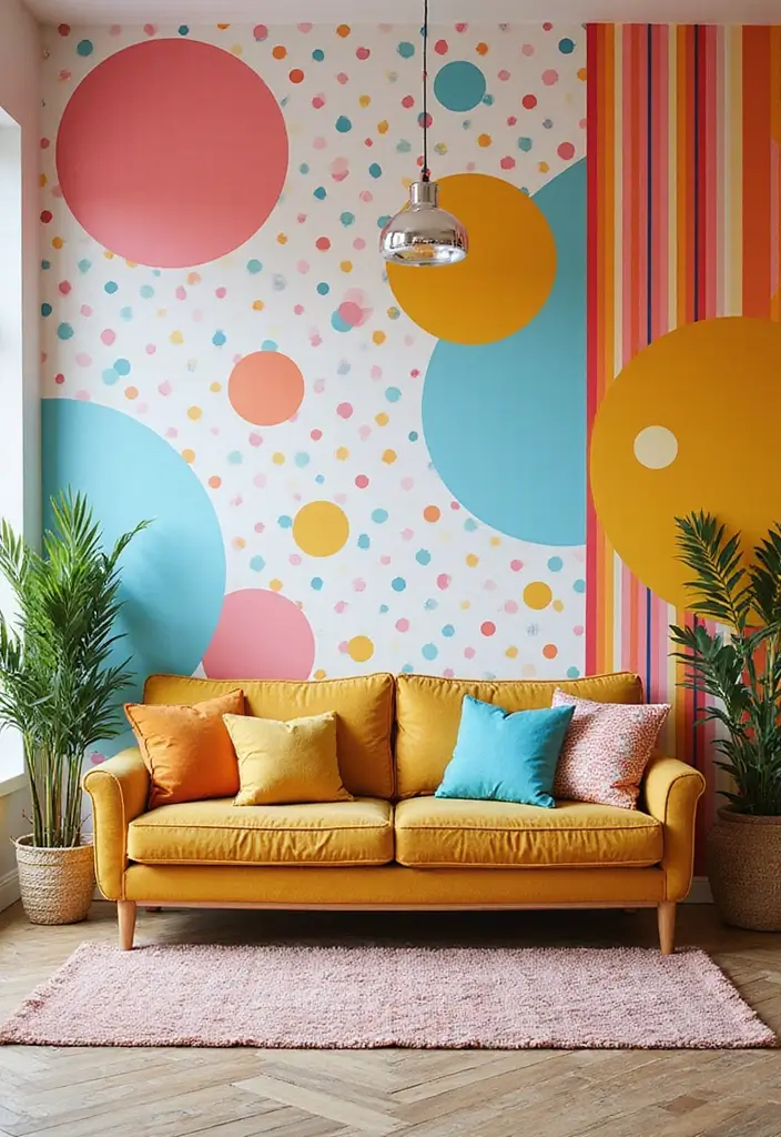 28 Living Room Wall Painting Ideas That Refresh and Transform Interiors 22 28 Living Room Wall Painting Ideas That Refresh and Transform Interiors - 22. Fun and Funky Patterns