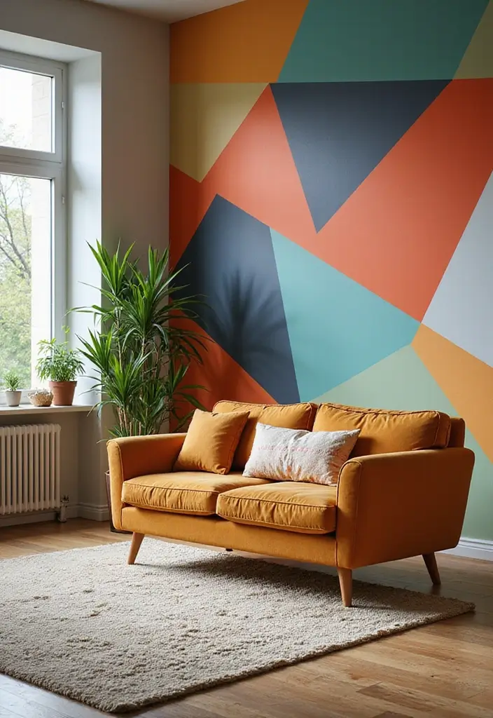28 Living Room Wall Painting Ideas That Refresh and Transform Interiors 4 28 Living Room Wall Painting Ideas That Refresh and Transform Interiors - 4. Geometric Patterns