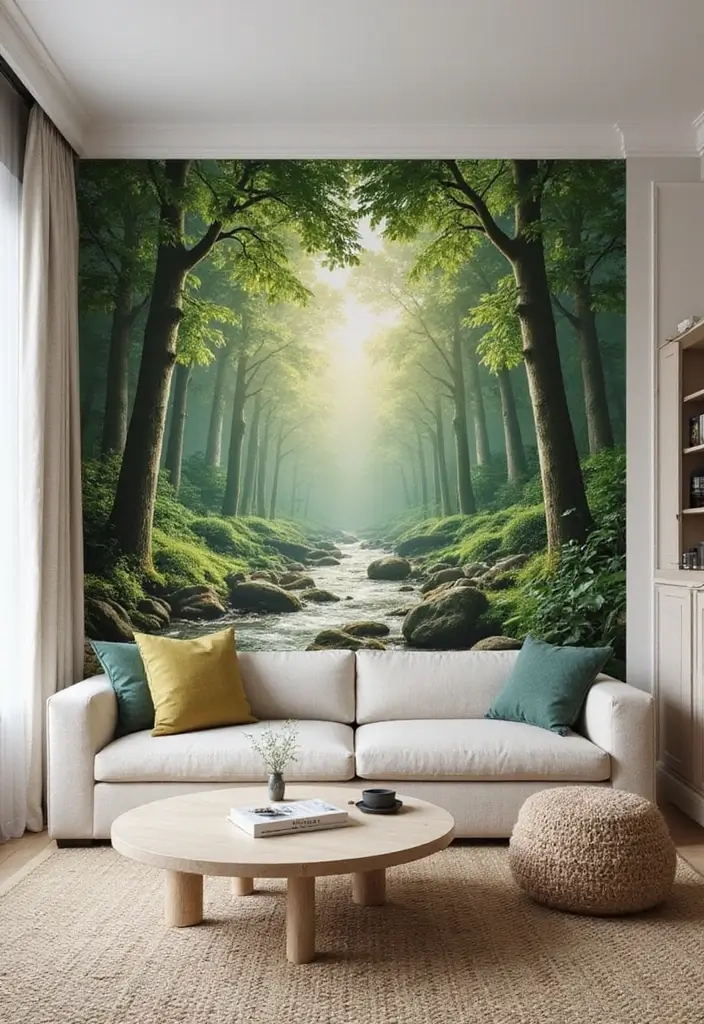 28 Living Room Wall Painting Ideas That Refresh and Transform Interiors 6 28 Living Room Wall Painting Ideas That Refresh and Transform Interiors - 6. Nature-Inspired Murals