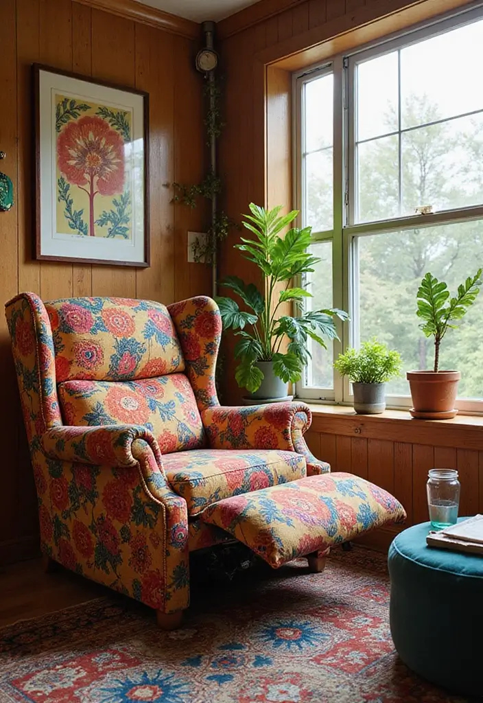 28 Recliners in Living Room Ideas for Comfort and Style in Every Home 23 28 Recliners in Living Room Ideas for Comfort and Style in Every Home - 23. Artistic Fabric Choices