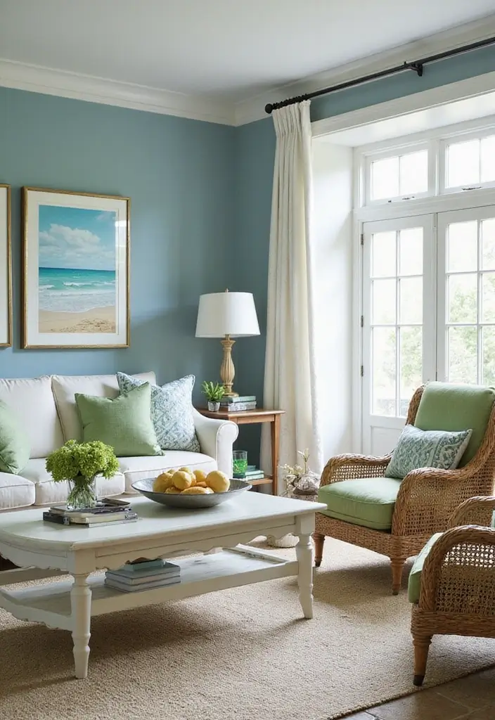 29 Blue and Green Living Room Ideas That Blend Freshness and Style 1 29 Blue and Green Living Room Ideas That Blend Freshness and Style - 1. Serene Ocean Retreat