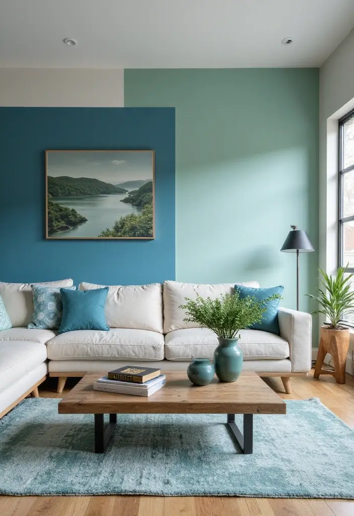 29 Blue and Green Living Room Ideas That Blend Freshness and Style 19 29 Blue and Green Living Room Ideas That Blend Freshness and Style - 19. Coastal Color Blocking