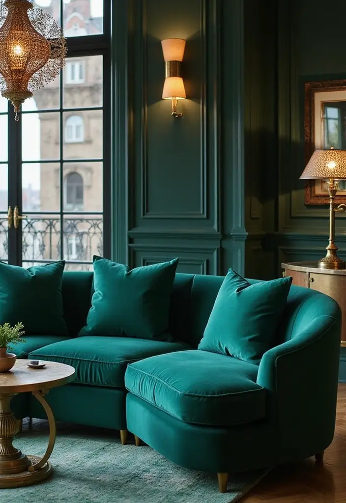 29 Blue and Green Living Room Ideas That Blend Freshness and Style 2 29 Blue and Green Living Room Ideas That Blend Freshness and Style - 2. Bold Jewel Tones