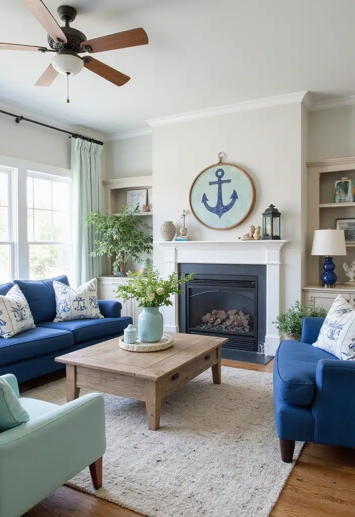 29 Blue and Green Living Room Ideas That Blend Freshness and Style 5 29 Blue and Green Living Room Ideas That Blend Freshness and Style - 5. Nautical-Inspired Decor