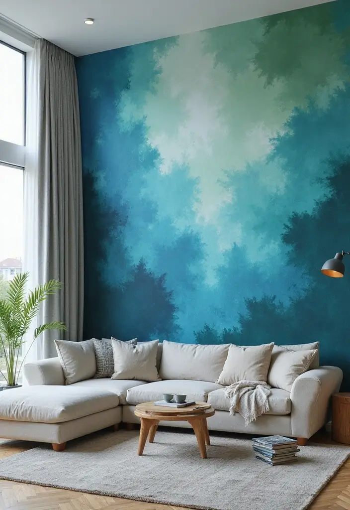 29 Blue and Green Living Room Ideas That Blend Freshness and Style 9 29 Blue and Green Living Room Ideas That Blend Freshness and Style - 9. Artistic Murals