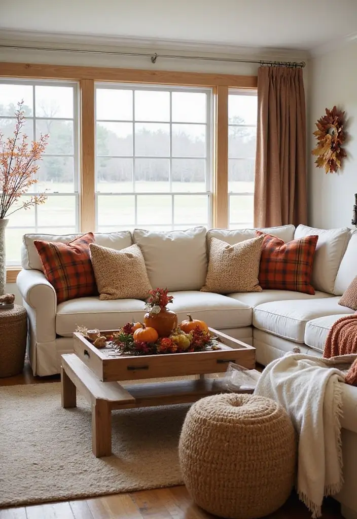 29 Cosy Living Room Ideas That Make Every Home Feel Warm and Inviting - 16. Use Seasonal Decor