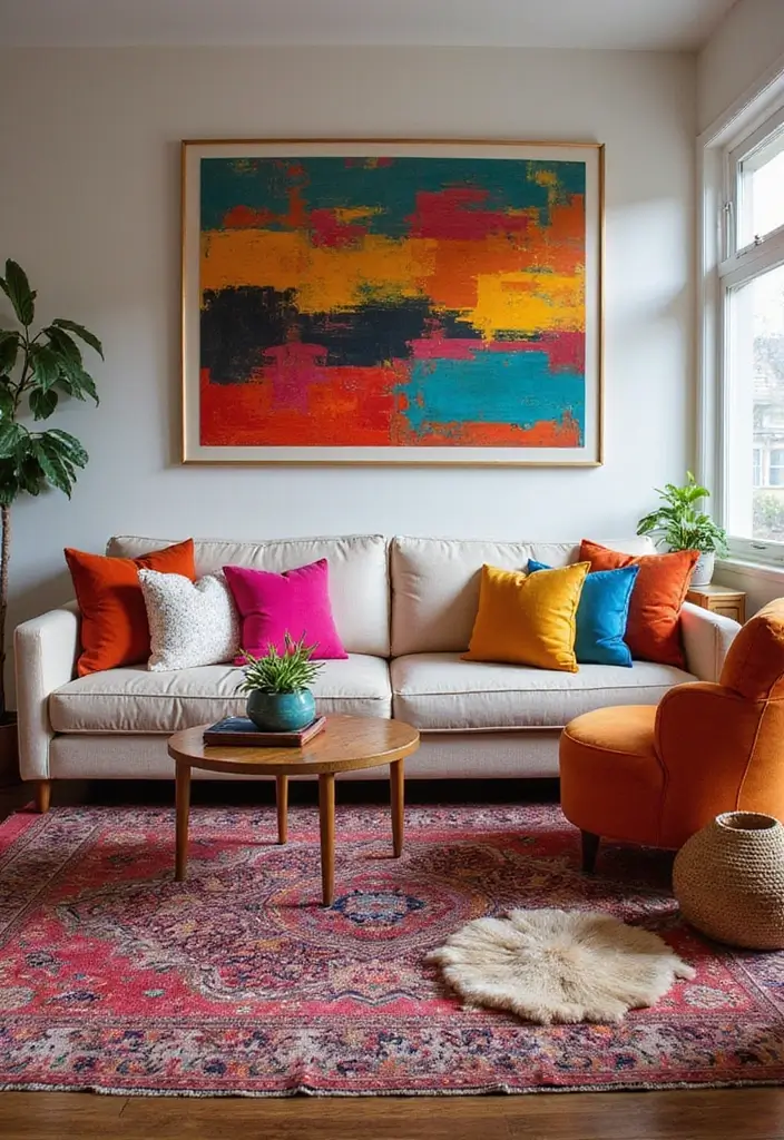 29 Cosy Living Room Ideas That Make Every Home Feel Warm and Inviting - 20. Use Bold Accent Colors