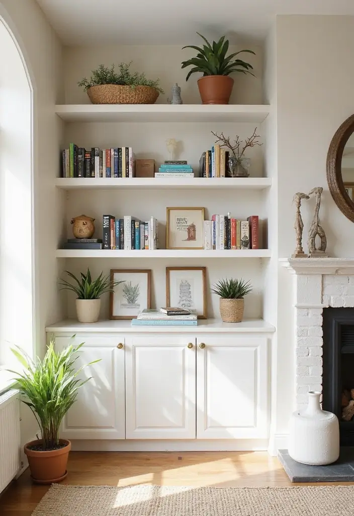 29 Cream Living Room Ideas That Elevate Soft Modern and Elegant Spaces 10 29 Cream Living Room Ideas That Elevate Soft Modern and Elegant Spaces - 10. Personalized Shelving for Display