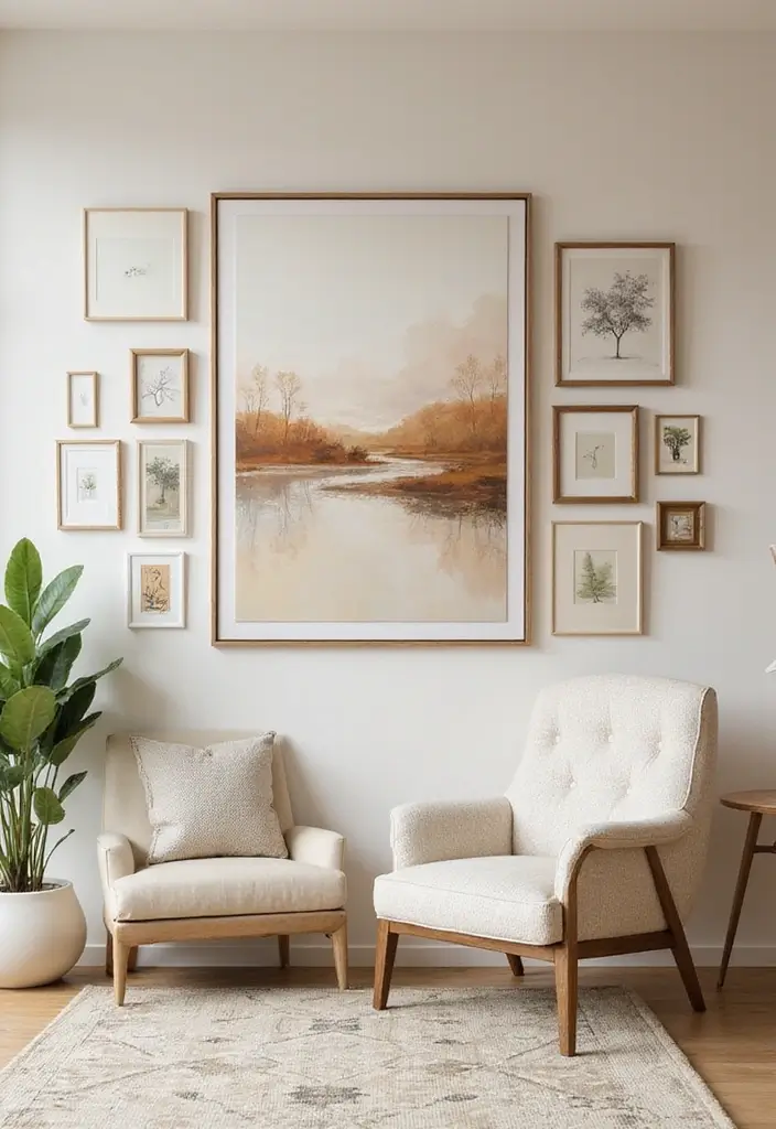 29 Cream Living Room Ideas That Elevate Soft Modern and Elegant Spaces 5 29 Cream Living Room Ideas That Elevate Soft Modern and Elegant Spaces - 5. Artful Wall Decor for Personal Touches