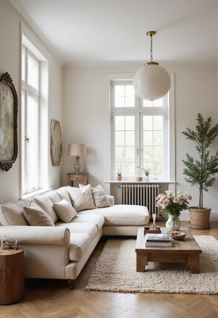 29 Cream Living Room Ideas That Elevate Soft Modern and Elegant Spaces 9 29 Cream Living Room Ideas That Elevate Soft Modern and Elegant Spaces - 9. Incorporating Vintage Finds