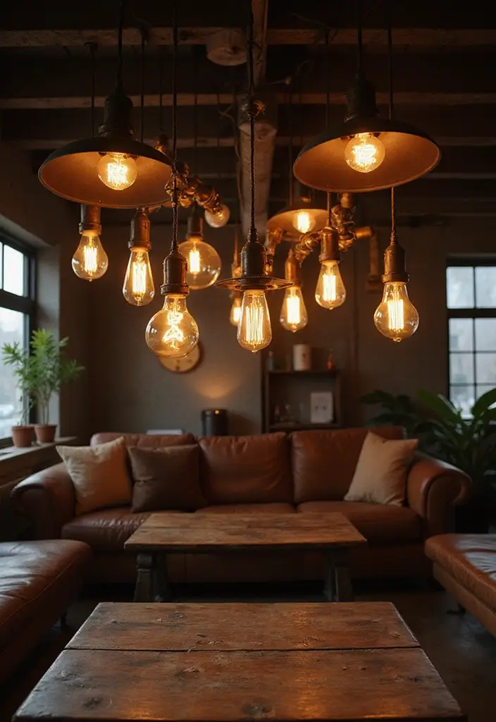 29 Industrial Living Room Designs That Showcase Raw and Stylish Aesthetics 2 29 Industrial Living Room Designs That Showcase Raw and Stylish Aesthetics - 2. Vintage Metal Lighting