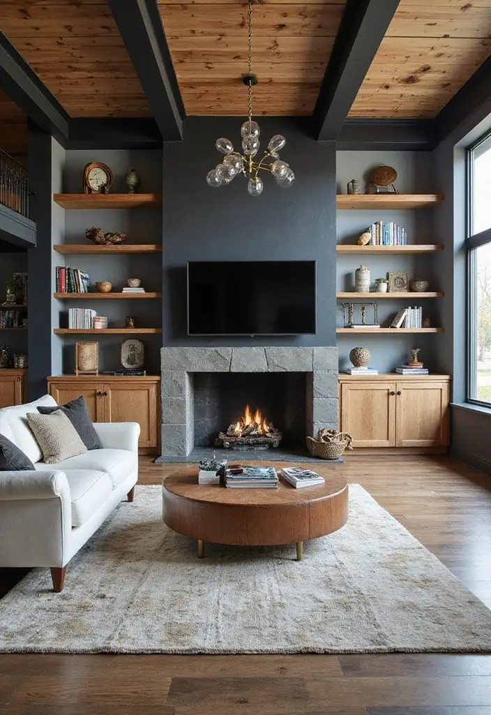 29 Industrial Living Room Designs That Showcase Raw and Stylish Aesthetics 26 29 Industrial Living Room Designs That Showcase Raw and Stylish Aesthetics - 26. Custom Built-Ins