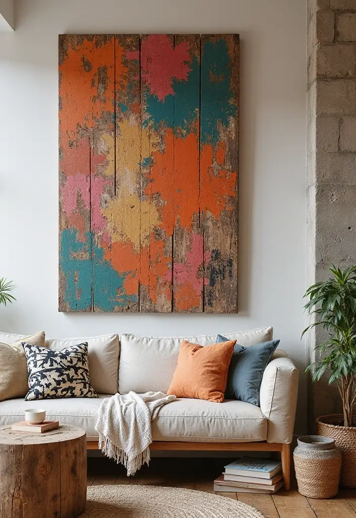 29 Large Living Room Wall Decor Ideas That Fill Big Empty Walls Beautifully 12 29 Large Living Room Wall Decor Ideas That Fill Big Empty Walls Beautifully - 12. Colorful Wooden Wall Art