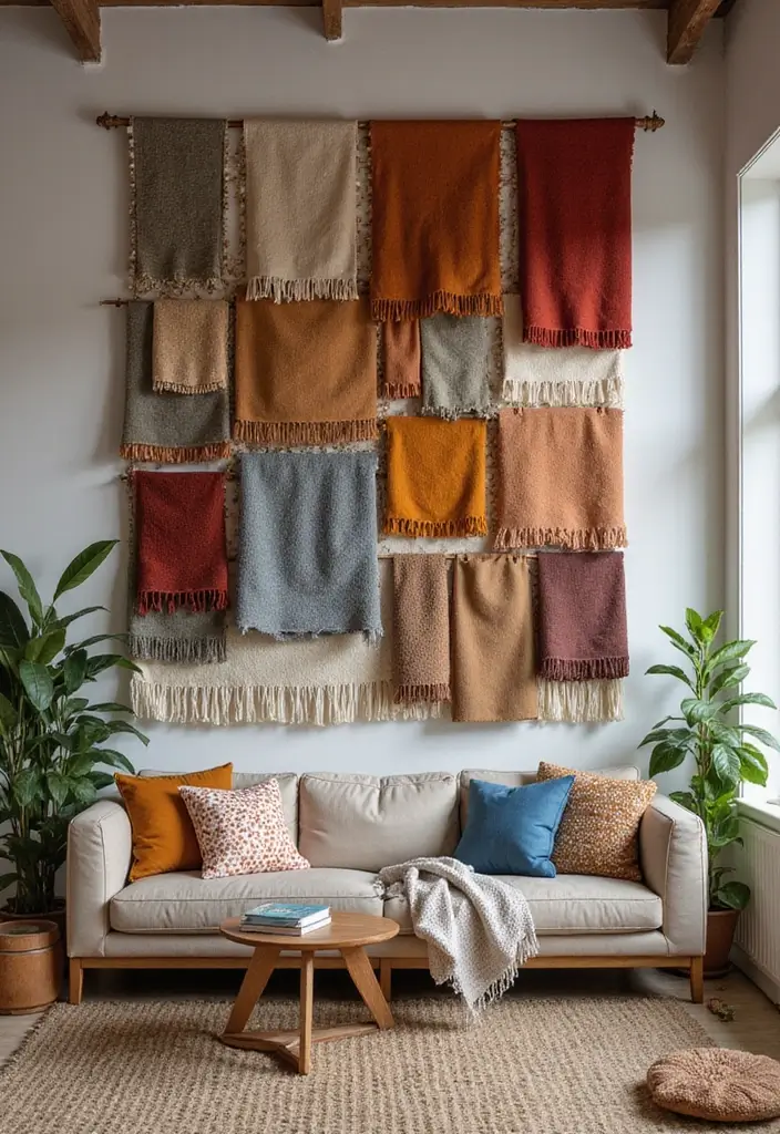 29 Large Living Room Wall Decor Ideas That Fill Big Empty Walls Beautifully 18 29 Large Living Room Wall Decor Ideas That Fill Big Empty Walls Beautifully - 18. Layered Textiles and Fabrics