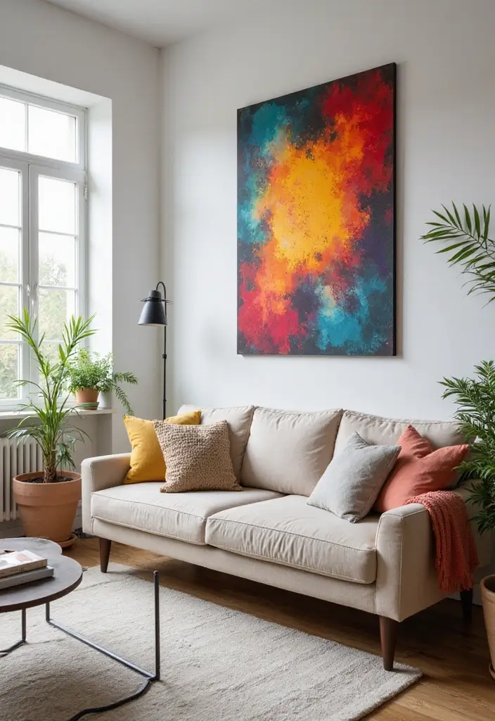 29 Large Living Room Wall Decor Ideas That Fill Big Empty Walls Beautifully 27 29 Large Living Room Wall Decor Ideas That Fill Big Empty Walls Beautifully - 27. Artistic Wall Banners