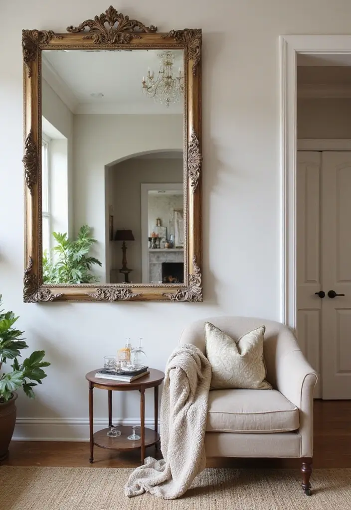 29 Large Living Room Wall Decor Ideas That Fill Big Empty Walls Beautifully 8 29 Large Living Room Wall Decor Ideas That Fill Big Empty Walls Beautifully - 8. Vintage Mirrors