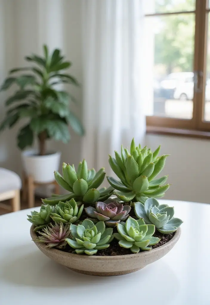 29 Living Room Plants Decor Ideas That Add Greenery and Freshness 11 29 Living Room Plants Decor Ideas That Add Greenery and Freshness - 11. Layered Succulent Display