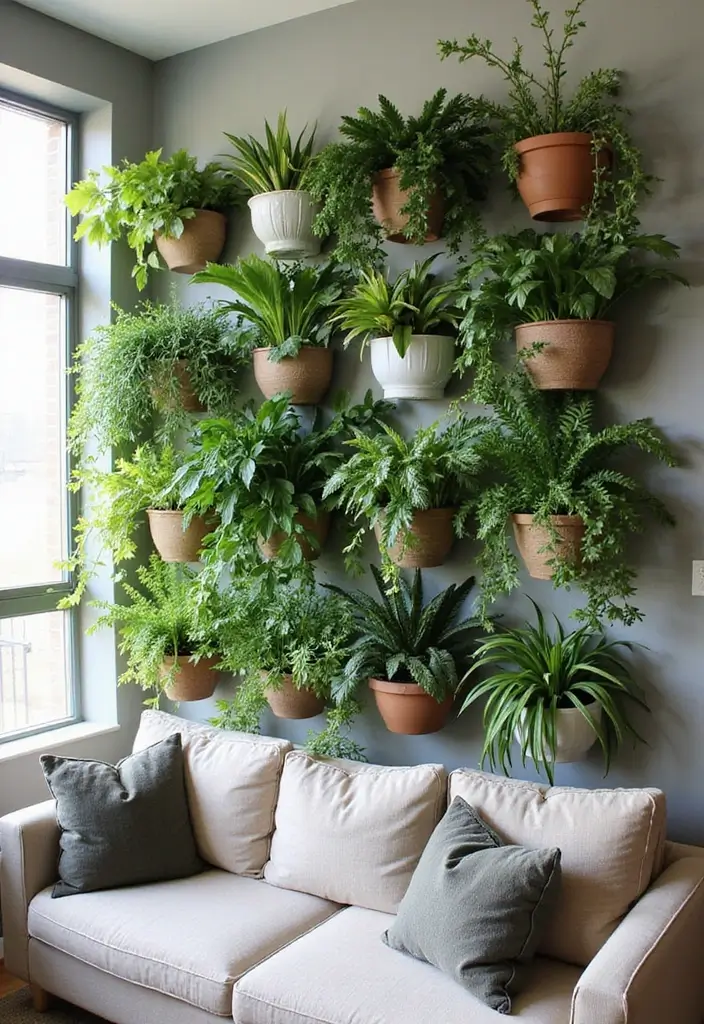 29 Living Room Plants Decor Ideas That Add Greenery and Freshness 14 29 Living Room Plants Decor Ideas That Add Greenery and Freshness - 14. Vertical Plant Wall