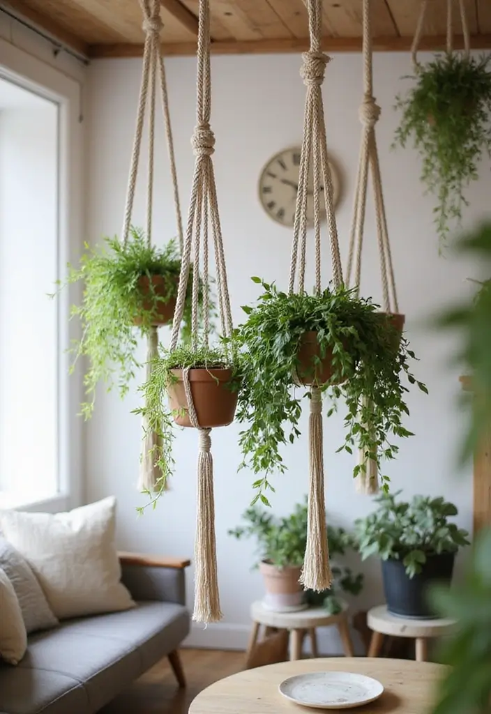 29 Living Room Plants Decor Ideas That Add Greenery and Freshness 19 29 Living Room Plants Decor Ideas That Add Greenery and Freshness - 19. Cozy Macramé Plant Hangers