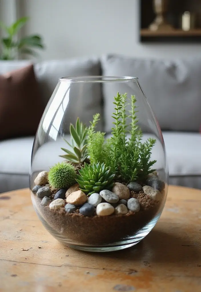 29 Living Room Plants Decor Ideas That Add Greenery and Freshness 22 29 Living Room Plants Decor Ideas That Add Greenery and Freshness - 22. Decorative Terrarium Table Piece