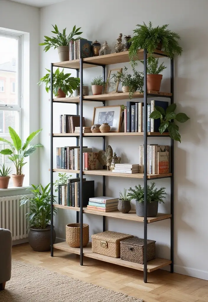 29 Living Room Plants Decor Ideas That Add Greenery and Freshness 24 29 Living Room Plants Decor Ideas That Add Greenery and Freshness - 24. Layered Shelving with Plants
