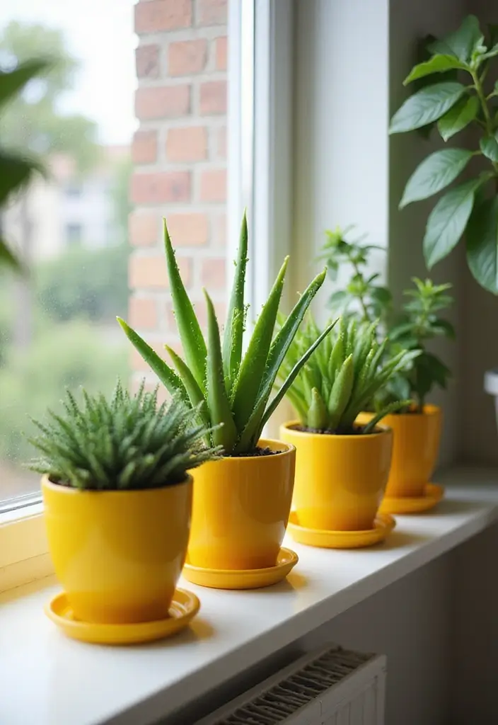 29 Living Room Plants Decor Ideas That Add Greenery and Freshness 26 29 Living Room Plants Decor Ideas That Add Greenery and Freshness - 26. Brightening Up with Yellow Planters