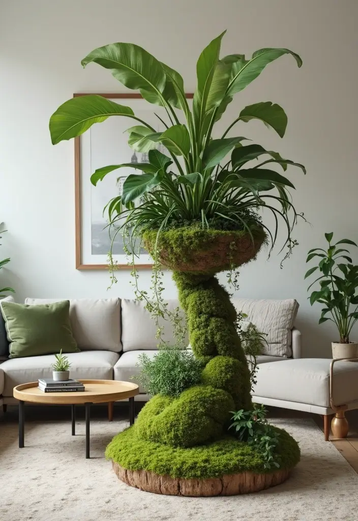 29 Living Room Plants Decor Ideas That Add Greenery and Freshness 27 29 Living Room Plants Decor Ideas That Add Greenery and Freshness - 27. Whimsical Plant Sculpture