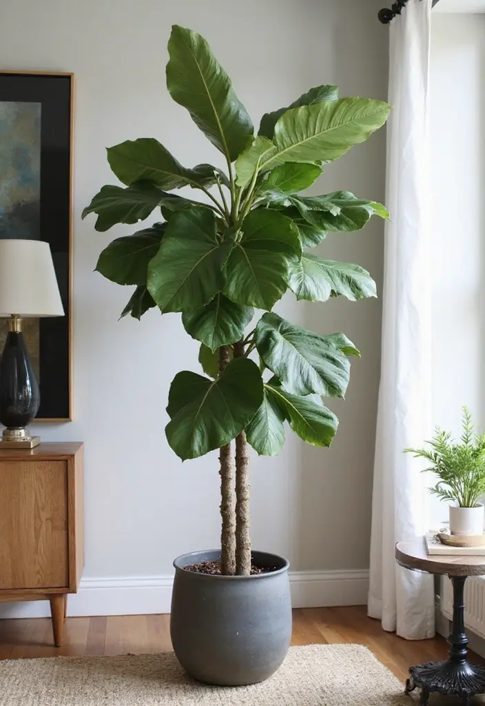 29 Living Room Plants Decor Ideas That Add Greenery and Freshness 5 29 Living Room Plants Decor Ideas That Add Greenery and Freshness - 5. Artistic Fiddle Leaf Fig
