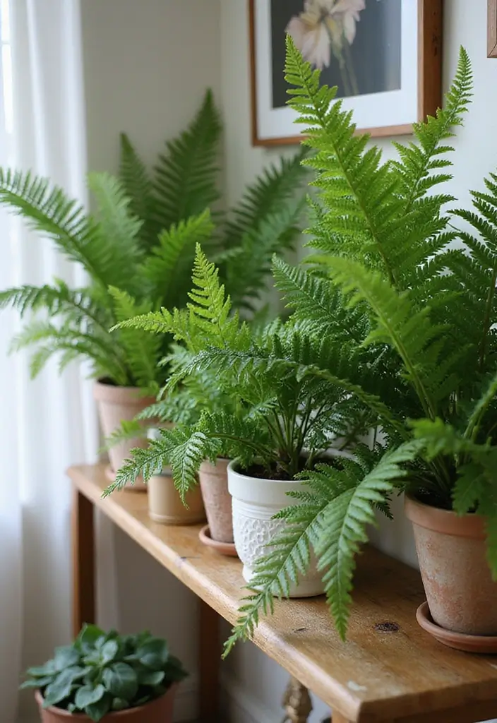 29 Living Room Plants Decor Ideas That Add Greenery and Freshness 7 29 Living Room Plants Decor Ideas That Add Greenery and Freshness - 7. Chic Fern Display