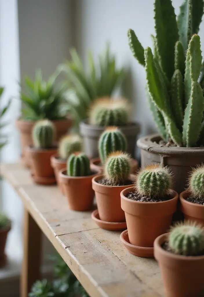 29 Living Room Plants Decor Ideas That Add Greenery and Freshness 8 29 Living Room Plants Decor Ideas That Add Greenery and Freshness - 8. Rustic Cacti Corner