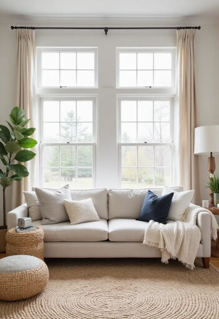 29 Modern Farmhouse Living Room Ideas Full of Rustic Elegance 12 29 Modern Farmhouse Living Room Ideas Full of Rustic Elegance - 12. Neutral Area Rugs