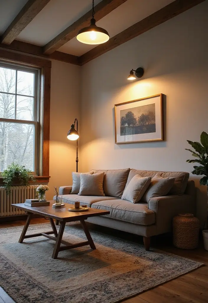 29 Modern Farmhouse Living Room Ideas Full of Rustic Elegance 21 29 Modern Farmhouse Living Room Ideas Full of Rustic Elegance - 21. Layered Lighting