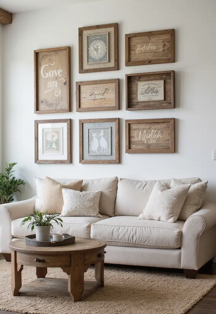 29 Modern Farmhouse Living Room Ideas Full of Rustic Elegance 9 29 Modern Farmhouse Living Room Ideas Full of Rustic Elegance - 9. Rustic Wall Decor