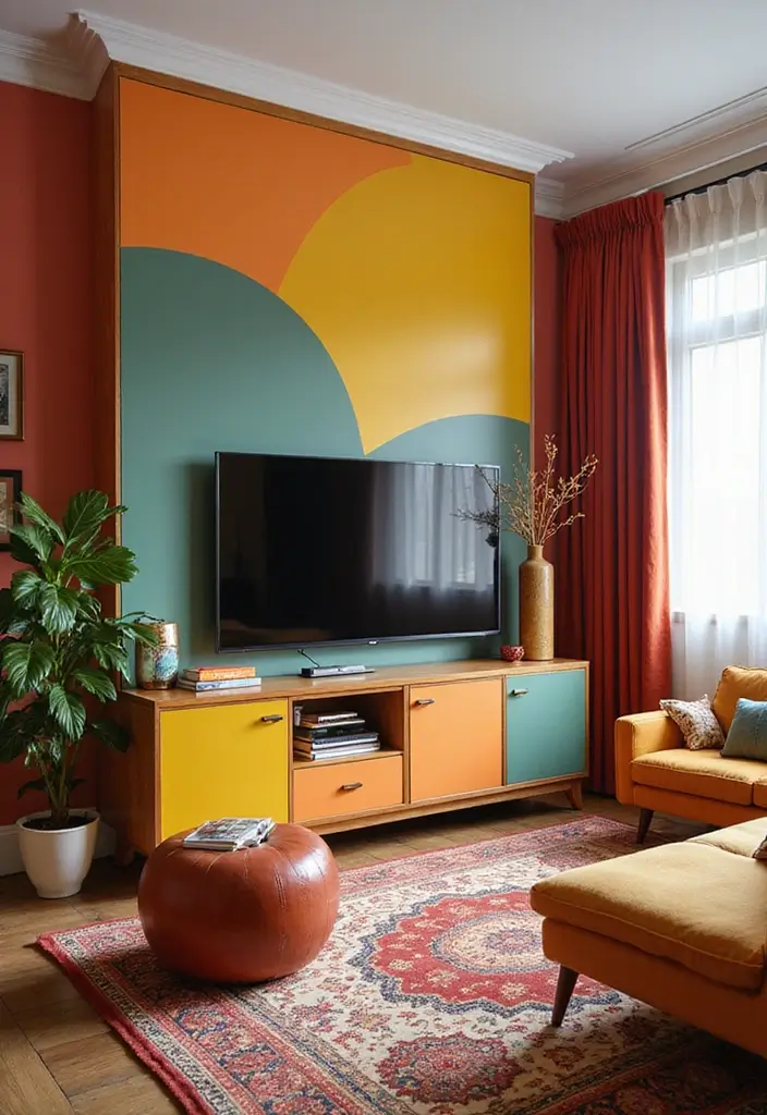 29 TV Cabinet Design for Living Room Ideas That Maximize Space and Style 21 29 TV Cabinet Design for Living Room Ideas That Maximize Space and Style - 21. Color-Blocking TV Cabinets