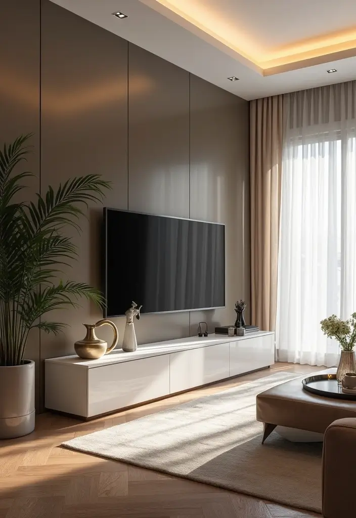 29 TV Cabinet Design for Living Room Ideas That Maximize Space and Style 24 29 TV Cabinet Design for Living Room Ideas That Maximize Space and Style - 24. High Gloss Finish TV Cabinets