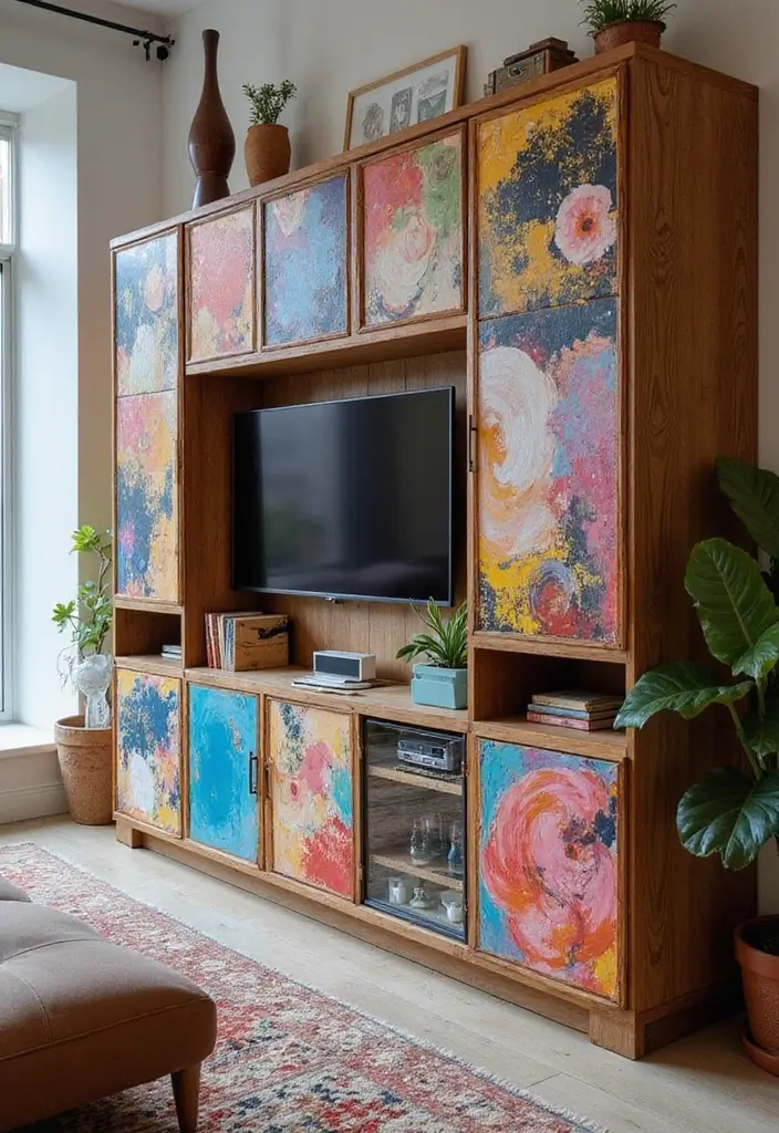 29 TV Cabinet Design for Living Room Ideas That Maximize Space and Style 26 29 TV Cabinet Design for Living Room Ideas That Maximize Space and Style - 26. Art-Inspired TV Cabinets