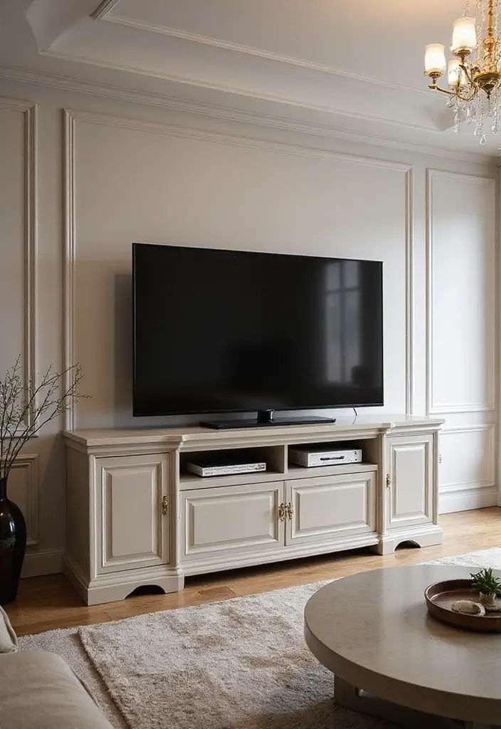 29 TV Cabinet Design for Living Room Ideas That Maximize Space and Style 27 29 TV Cabinet Design for Living Room Ideas That Maximize Space and Style - 27. Elegant TV Cabinets with Crown Molding
