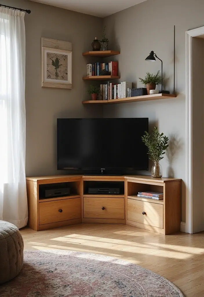 29 TV Cabinet Design for Living Room Ideas That Maximize Space and Style 3 29 TV Cabinet Design for Living Room Ideas That Maximize Space and Style - 3. Corner TV Cabinets: Maximize Every Inch