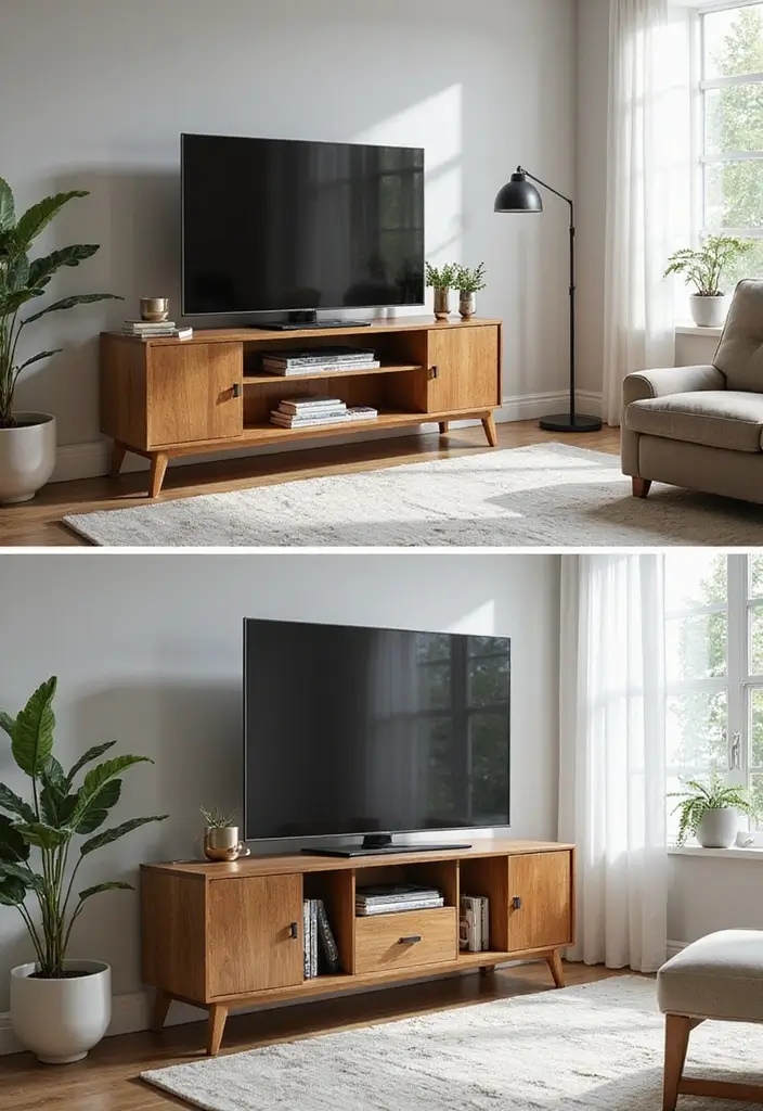29 TV Cabinet Design for Living Room Ideas That Maximize Space and Style 7 29 TV Cabinet Design for Living Room Ideas That Maximize Space and Style - 7. Compact Mobile TV Stands