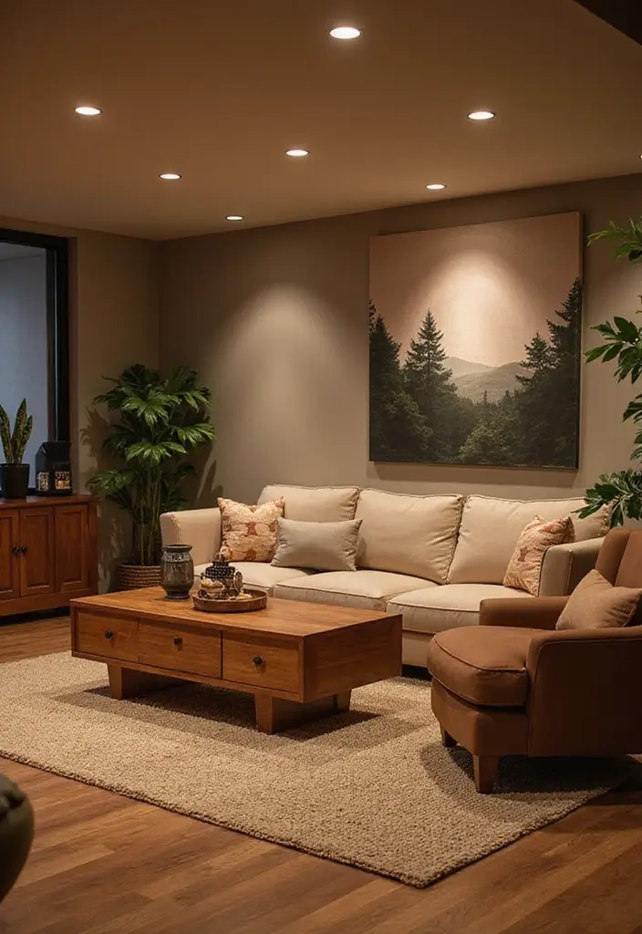 30 Basement Living Room Ideas That Turn Extra Space Into Cozy Retreats 1 30 Basement Living Room Ideas That Turn Extra Space Into Cozy Retreats - 1. Warm Up with Earthy Tones