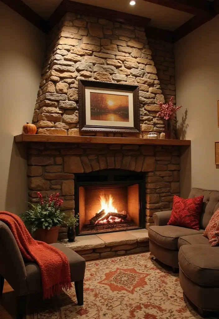 30 Basement Living Room Ideas That Turn Extra Space Into Cozy Retreats 21 30 Basement Living Room Ideas That Turn Extra Space Into Cozy Retreats - 21. Cozy Fireplace Corner