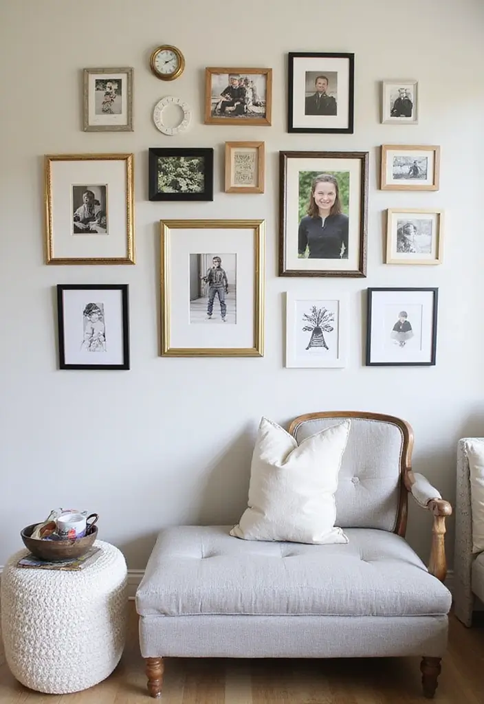 30 Basement Living Room Ideas That Turn Extra Space Into Cozy Retreats 23 30 Basement Living Room Ideas That Turn Extra Space Into Cozy Retreats - 23. Personalized Gallery Wall