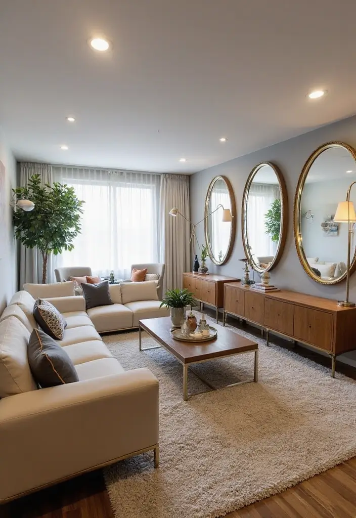 30 Basement Living Room Ideas That Turn Extra Space Into Cozy Retreats 5 30 Basement Living Room Ideas That Turn Extra Space Into Cozy Retreats - 5. Use Mirrors to Enhance Space