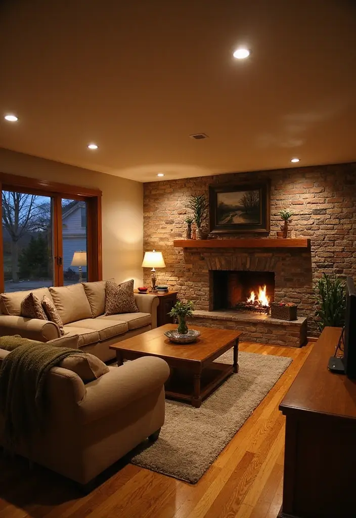 30 Basement Living Room Ideas That Turn Extra Space Into Cozy Retreats 6 30 Basement Living Room Ideas That Turn Extra Space Into Cozy Retreats - 6. Layered Lighting for Ambiance