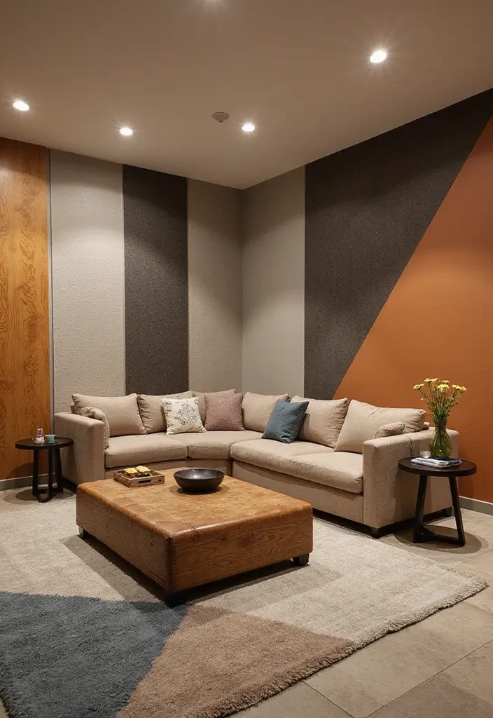 30 Basement Living Room Ideas That Turn Extra Space Into Cozy Retreats 9 30 Basement Living Room Ideas That Turn Extra Space Into Cozy Retreats - 9. Artful Wall Treatments