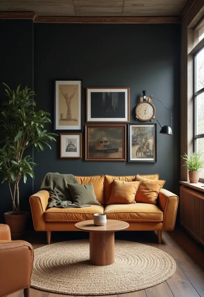 30 Black Wall Living Room Ideas That Look Bold, Dramatic, and Modern - 14. Vintage Charm Meets Modern Black