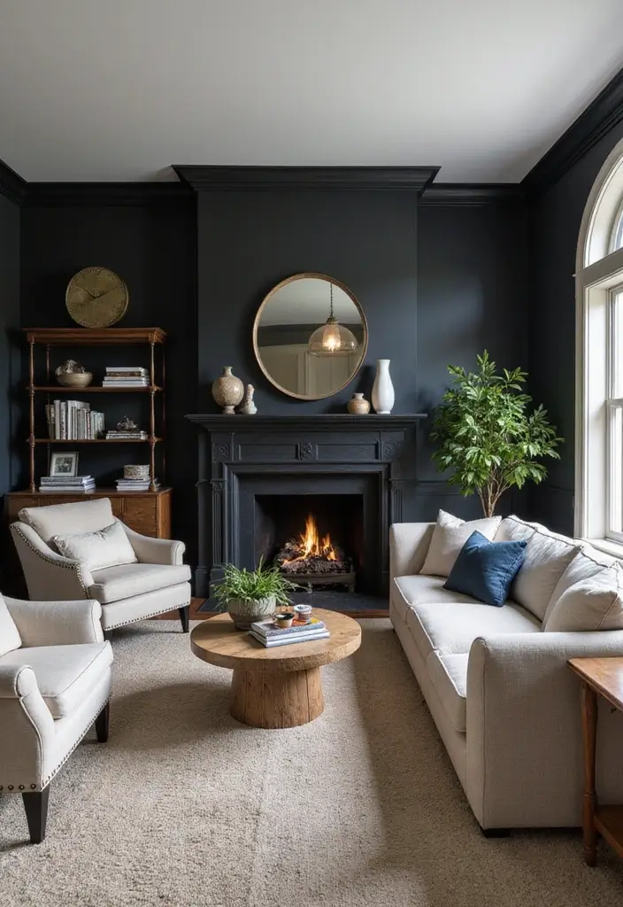 30 Black Wall Living Room Ideas That Look Bold, Dramatic, and Modern - 23. Transitional Styles
