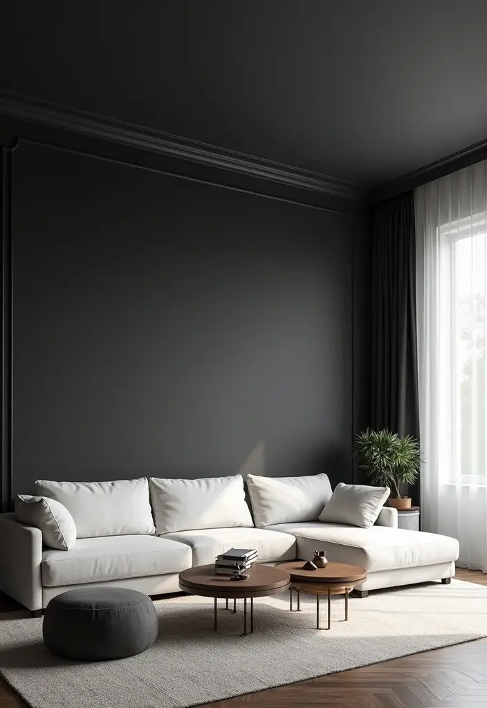 30 Black Wall Living Room Ideas That Look Bold, Dramatic, and Modern - 24. High Contrast with Bright White