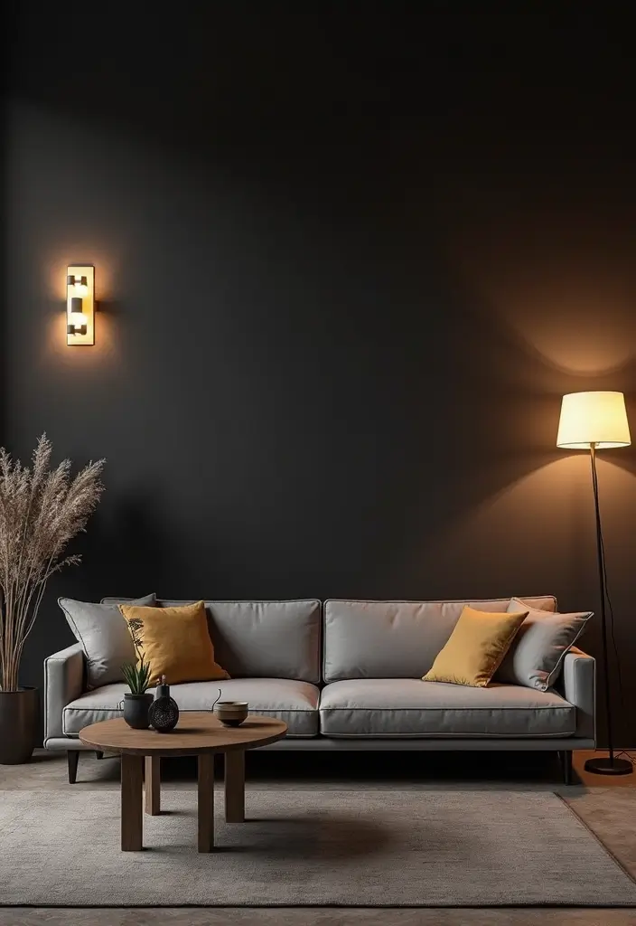 30 Black Wall Living Room Ideas That Look Bold, Dramatic, and Modern - 3. Dramatic Lighting Effects