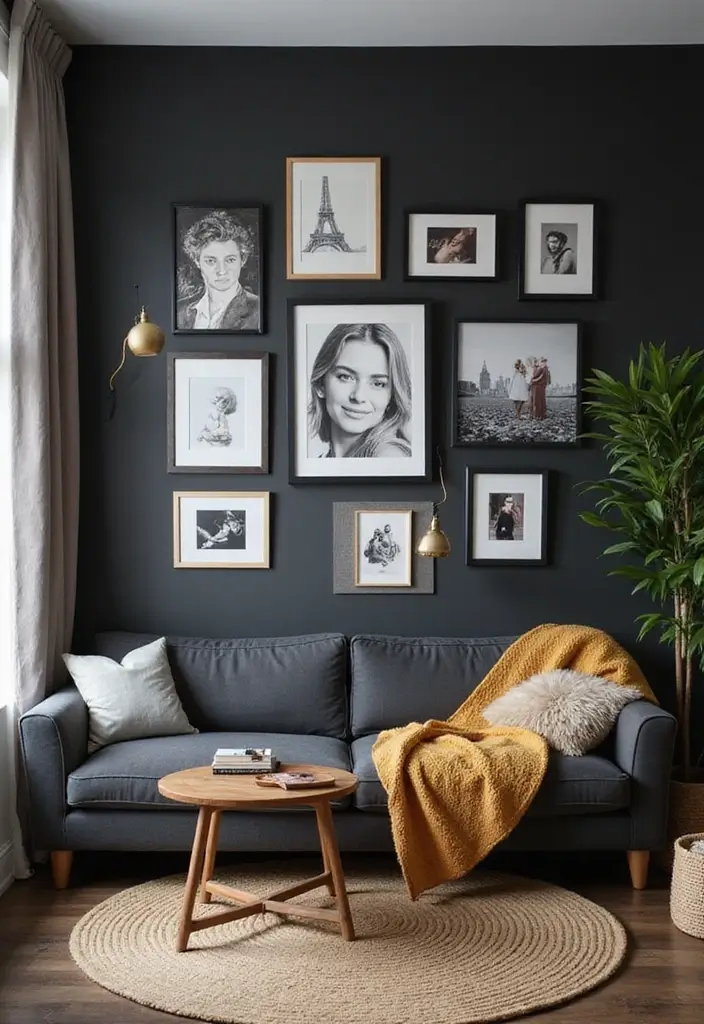30 Black Wall Living Room Ideas That Look Bold, Dramatic, and Modern - 30. Personalized Home Gallery
